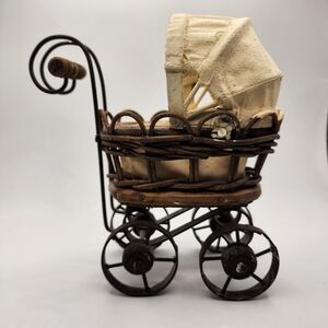 Miniature Vintage Style Wicker Baby Carriage